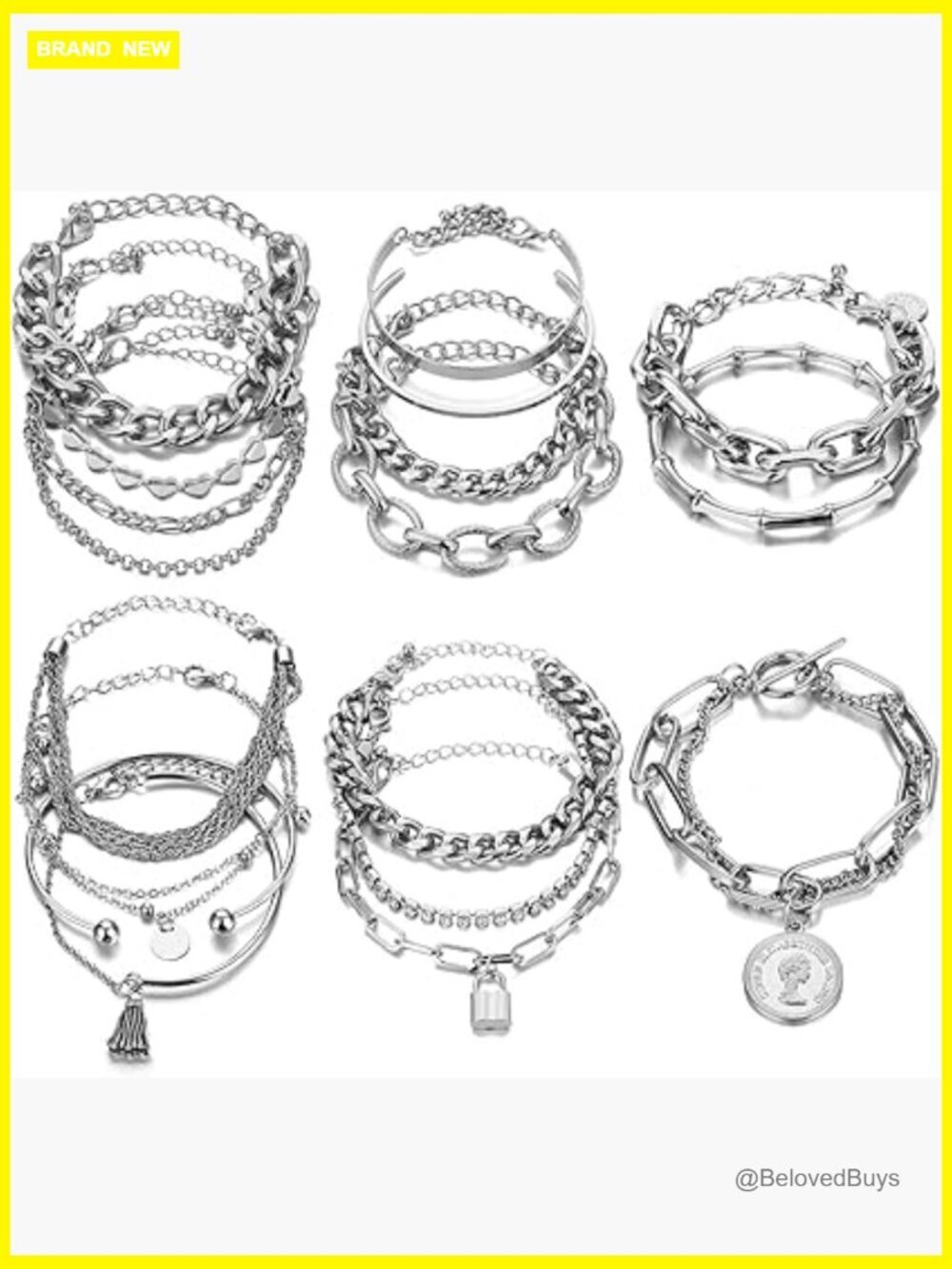Stackable Dainty Bangles Set Women 18 Pcs Chunky Curb Chain Bracelets